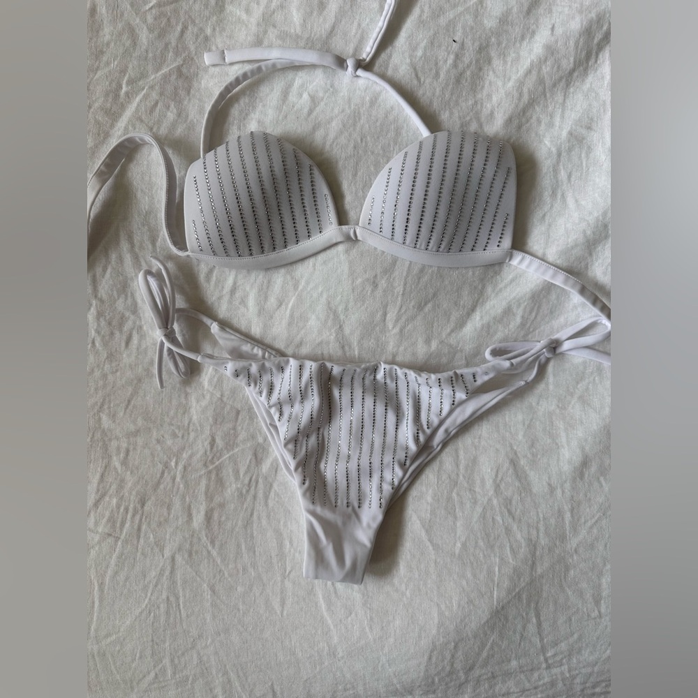 White jeweled bathing suit, xs